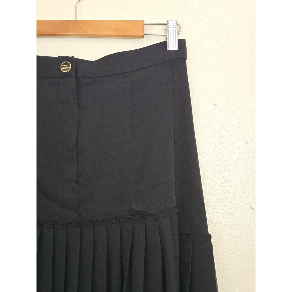 Sandro Pleated Long Midi Skirt Womens 40 US 8 Black A Line Paris Chic Sheer - Picture 3 of 12